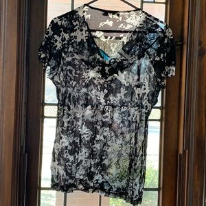 Sheer black and white floral top